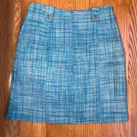 Gorgeous Vintage Blue 100% Silk Tweed Pencil Skirt Blue Zip Back 4 - Picture 5 of 5